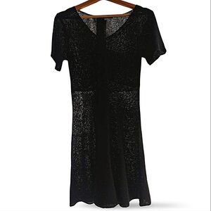 Colombas Fit & Flare Transparent Black Silk Linen Sweater Dress, S/M